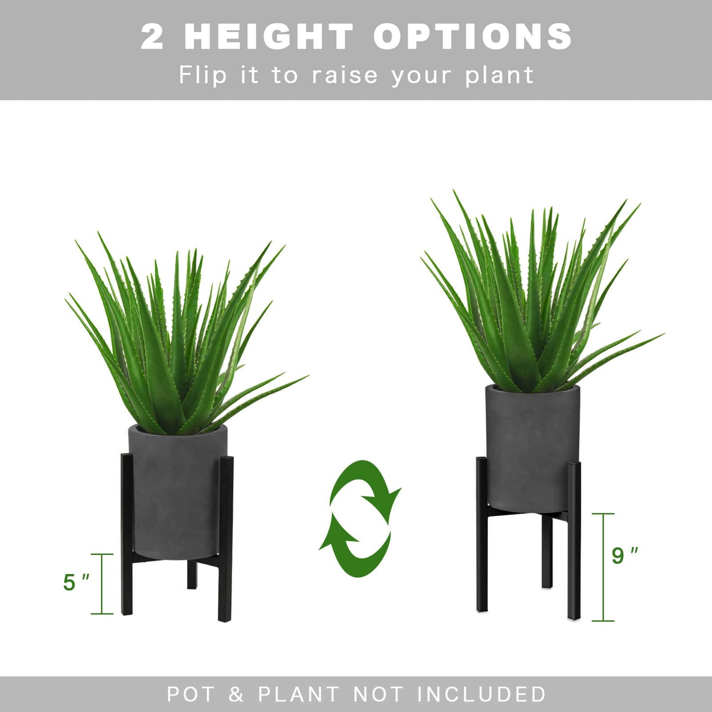 IZIDDO 2 Pack Adjustable Plant Stand, Metal Planter Stands Indoor Outdoor, Mid Century Modern Plant Holder, Fit 8 10 12 inch Pots, Black (Pot & Plant Not Included)