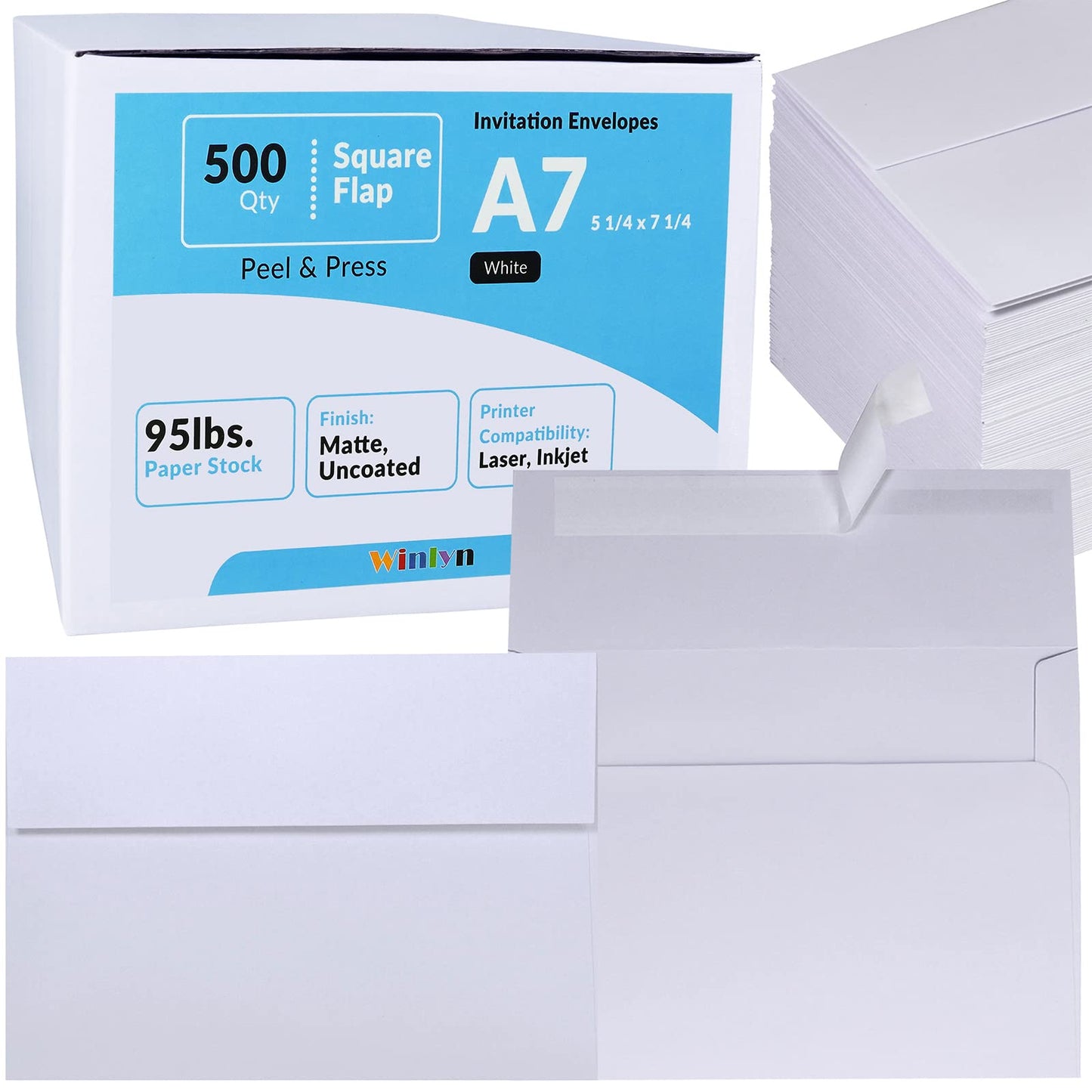 500 Pcs White A7 Invitation Envelopes 5 1/4 x 7 1/4 Square Flap Envelopes Self Seal 95lb for Wedding Shower Birthday Bussiness Graduation Mailing Invitation Announcement 5 x 7 Greeting Cards Photos