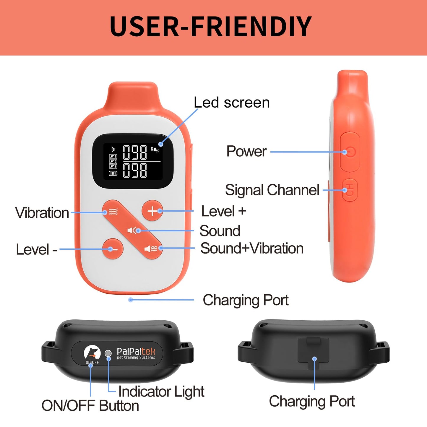 PaiPaitek No Shock Dog Training Collar for 2 Dogs – 3300ft Remote, Waterproof Vibration Collar for 2 Dogs, Humane Vibration & Beep, 5-120 lbs