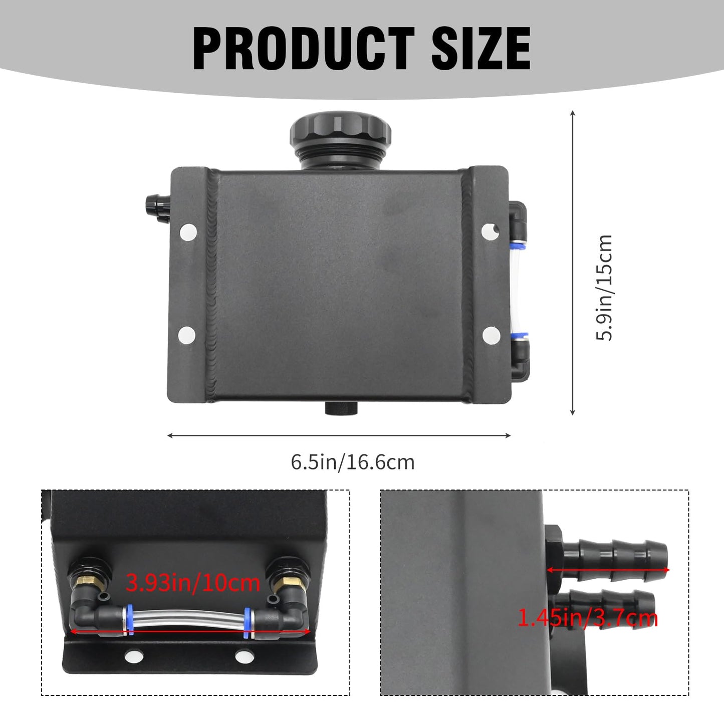 Vkinman 1L 1PC Overflow Tank, Coolant Radiator Expansion Tank, Reservoir Expansion, Universal, Replacement for Most Vehicles, Aluminum, Black
