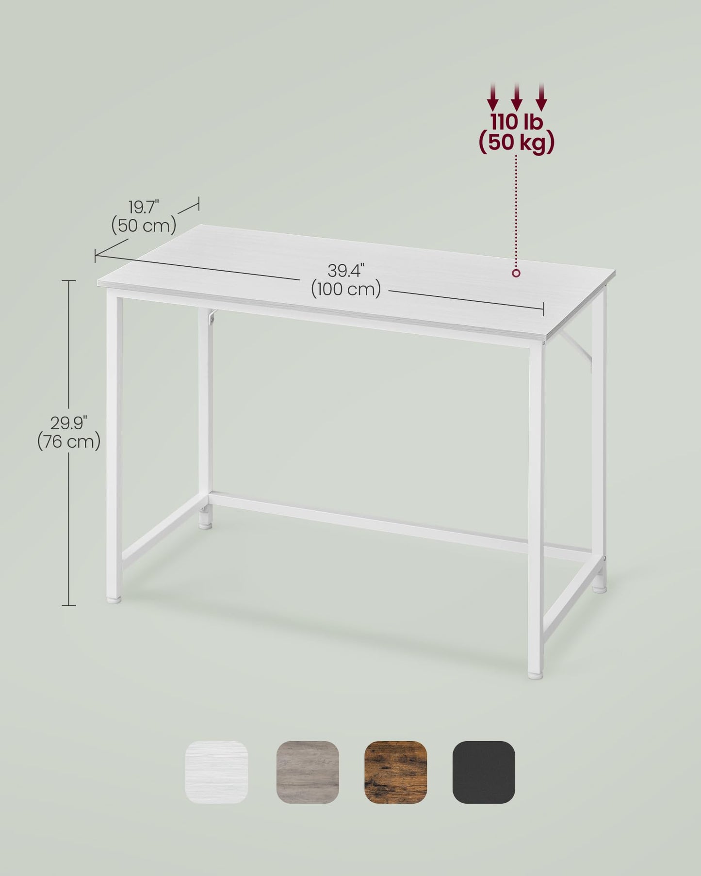 VASAGLE Computer Desk, Office Work Desk, 19.7 x 39.4 x 29.9 Inches, for Study, Bedroom, Home Office, Living Room, Maple White and Cloud White ULWD041W44