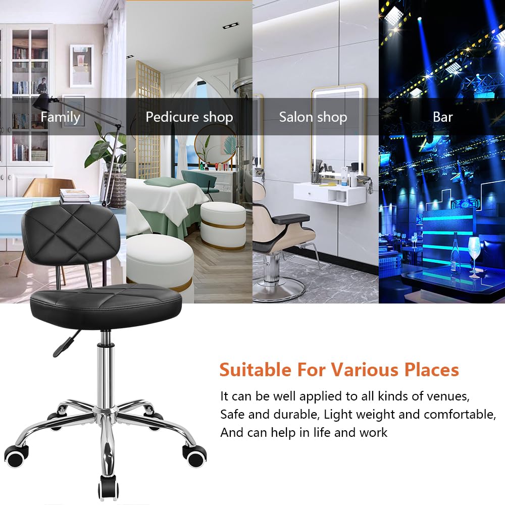 KKTONER Office Chair with Back Office Stool with Wheels Height Adjustable Square stools for Drafting Home Work (Black)