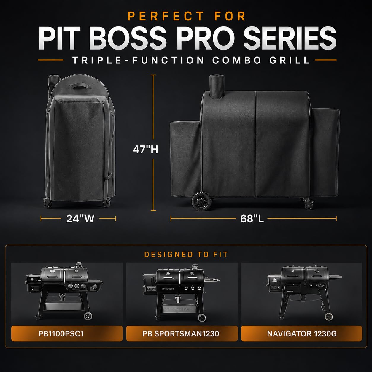 Hisencn Grill Cover for Pit Boss Pro Series Triple-Function Combo Grill PB1100PSC2, PB1100PSC1, Heavy-Duty Pellet Grill Smoker Cover for Pit Boss Sportman 1230 Pellet/Gas Combo Grill, Black, PB 67364