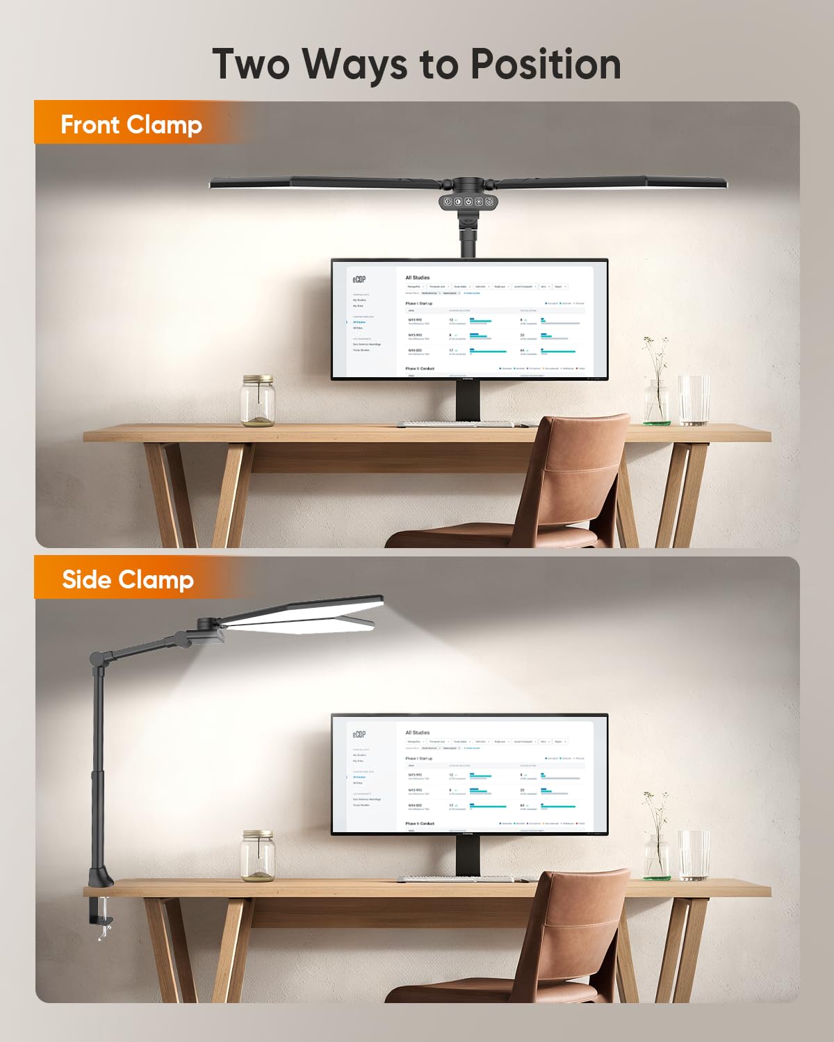 LED Desk Lamp with Clamp, 3600LM 448LEDs Ultra-Bright Architect Desk Light with Remote Control, Desk Light with Stepless Dimming and Stepless Color Temp, Memory Function for Study and Workbench, Black