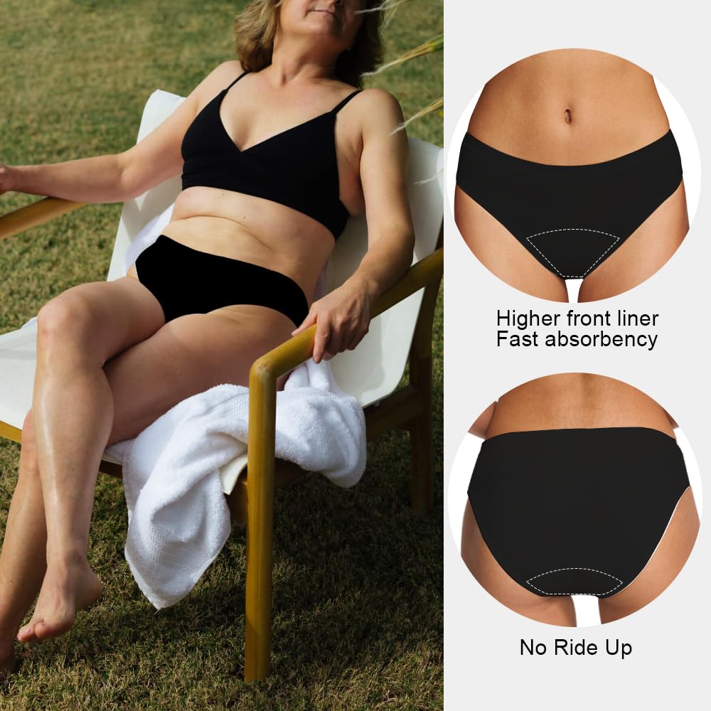 BATTEWA OEKO-TEX Certified Leak Proof Underwear for Women Bikini Breathable Incontinence Underwear Odor Control Protective Briefs (Black, S, 5 Pack)
