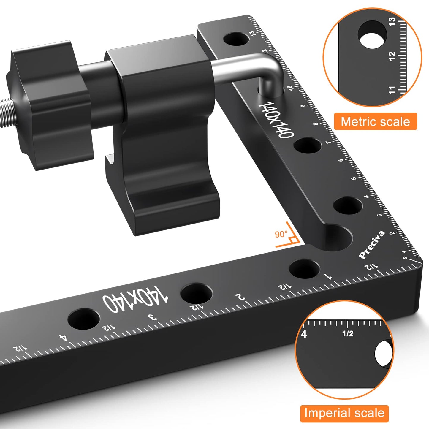 Preciva 90 Degree Positioning Squares (14cm/5.5"), Aluminum Alloy Right Angle Clamps Fixing Clamp, Professional Woodworking Tools Carpenter Squares for Picture Frame Box (5.5inch*4 Pack) (4)