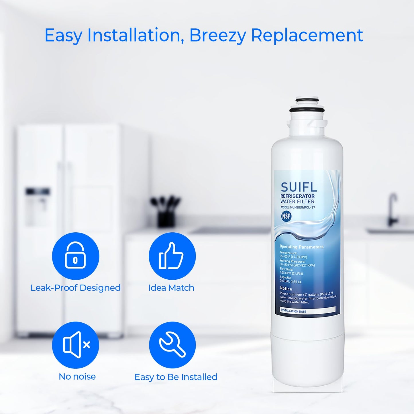 Suifl BORPLFTR55 Water Filter Replacement, Compatible with Bosch Ultra Clarity Pro BORPLFTR50, Bosch B36FD50SNS, B36CD50SNS, B36CD52SNS, B36CD52SNB, B36FD52SNB, B36FD52SNS, 3 Pack