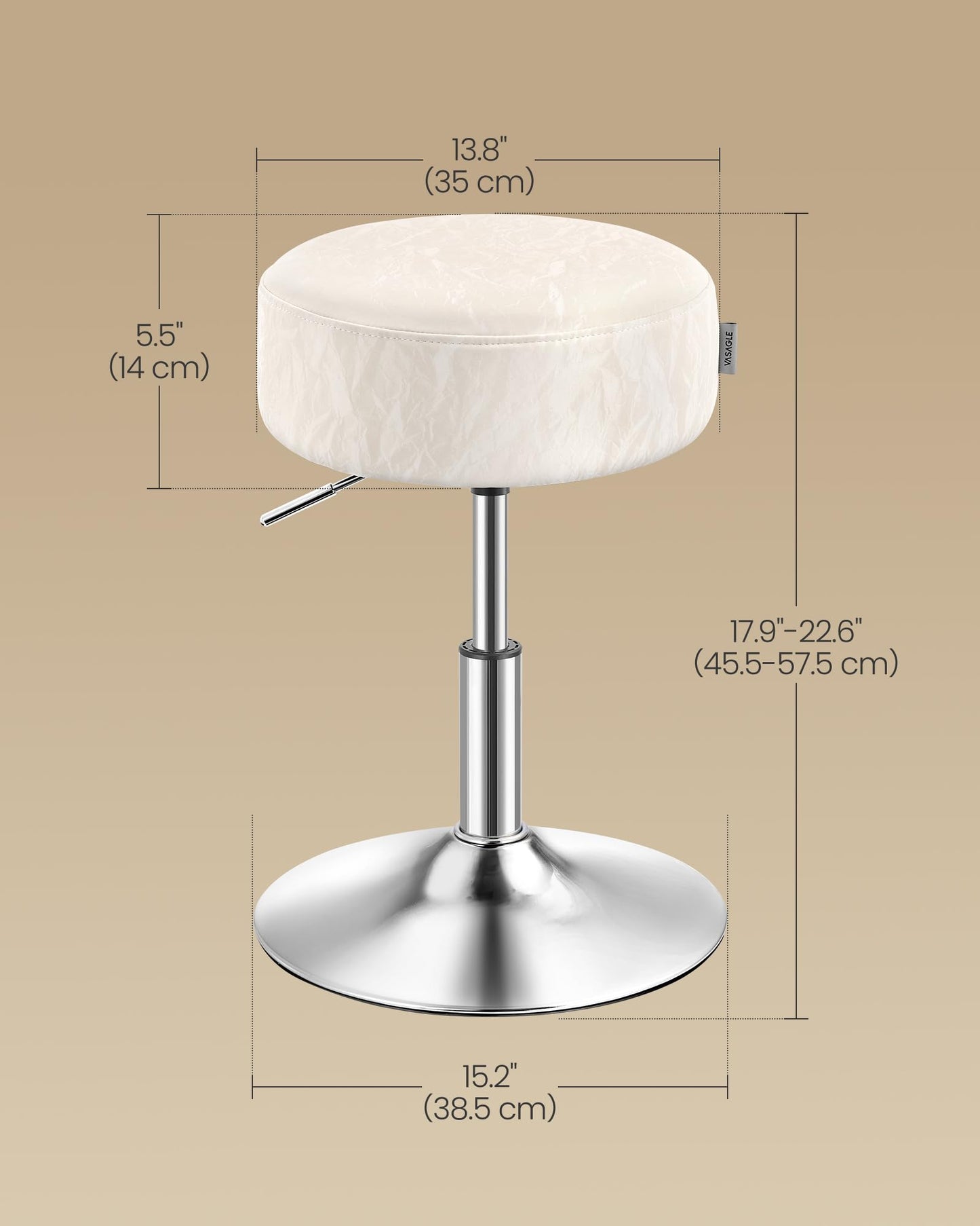 VASAGLE Adjustable Vanity Stool, Makeup Vanity Chair, 360° Swivel, PU Upholstery, Thick Cushion, for Bedroom, Kitchen, Dining Room, Modern, Cream White ULJB120W01