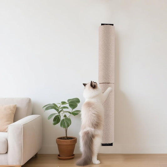 Cat Scratching Post Wall Mounted, 24 inch Tall 3.5 inch Diameter Cat Tree Scratch Post, Hemp Rope Scratcher Posts for Indoor Kittens and Large Cats with Screws