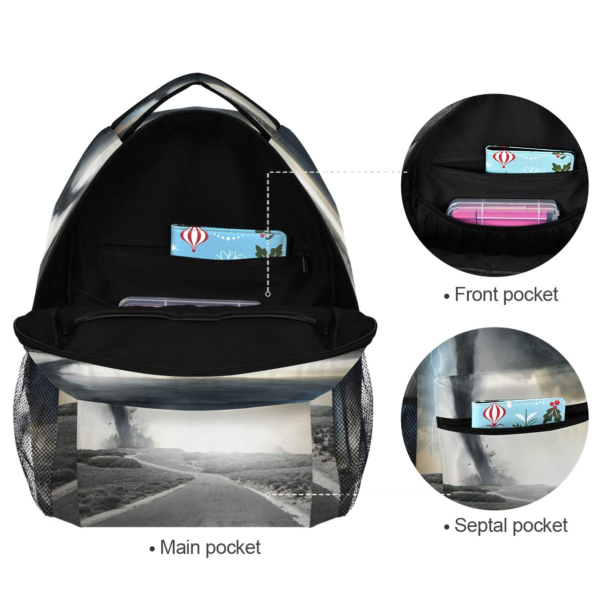 Blueangle Black Tornado Backpack Bookbags Laptop Backpack for Boys Girls Teens, College Backpack Water Resistant Travel Bookbag