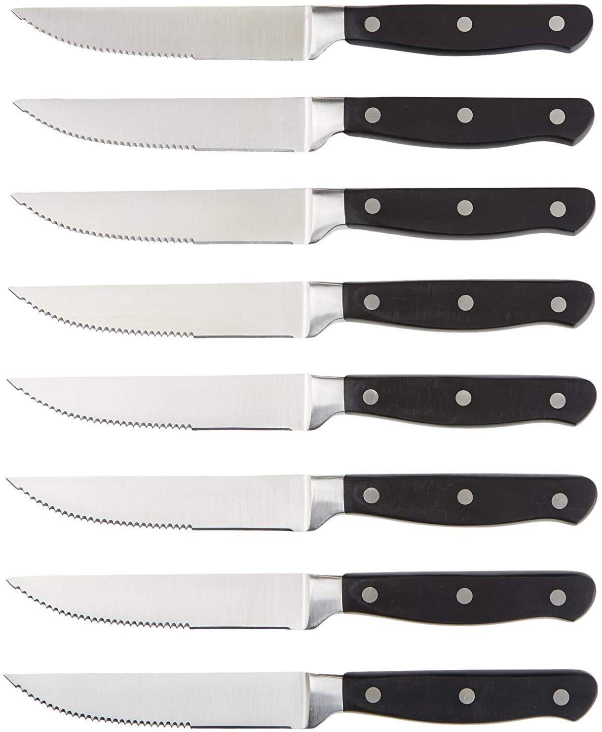 Amazon Basics Premium 8-Piece Kitchen Steak Knife Set, Black