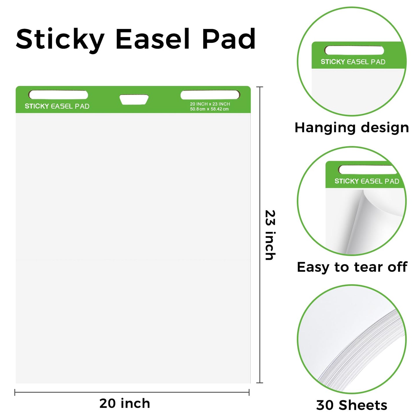 DINGIXOC Sticky Easel Pads 20 x 23 Inches, 3 Pack Anchor Chart Paper for Teachers, Self Stick Flip Chart Paper with Sticky Back for Classroom, Office, 30 Sheets/Pad (White)