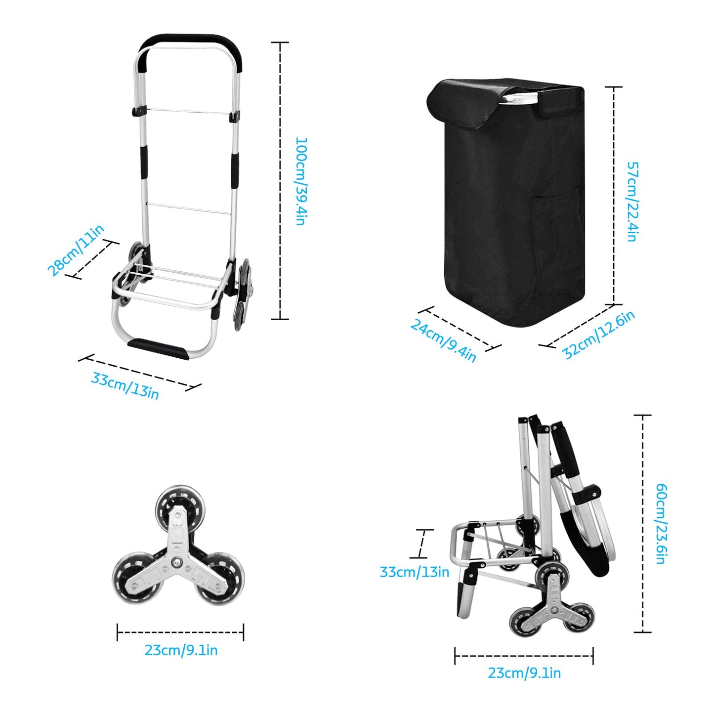 Folding Shopping Trolley Grocery Cart with Removable Waterproof Canvas Bag and Stair Climbing Wheels Super Loading Portable Utility Cart