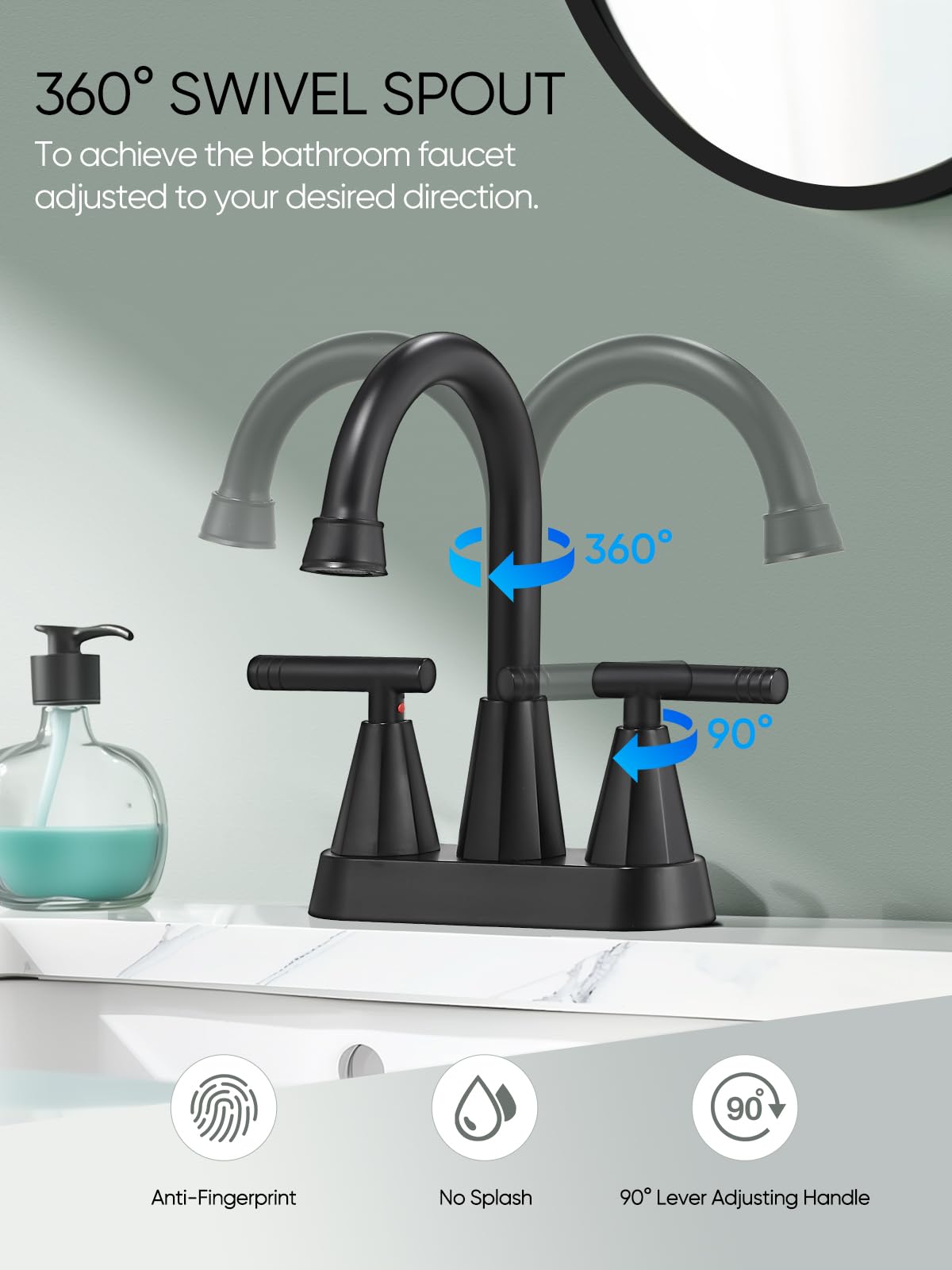 Cobbe Bathroom Faucets 3 Hole, 4 Inch Bathroom Sink Faucet with Pop Up Drain and 2 Supply Hoses, 2 Handle Centerset Bathroom Faucet, Matte Black