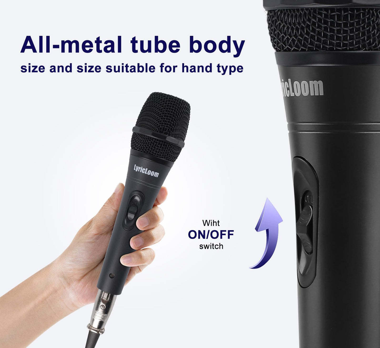 LyricLoom Professional XLR Microphone Wired Set, Metal Vocal Dynamic Microphone with 16.4 XLR Male to Female Cable, Mic with Switch Set. Corded Microphone for Karaoke, Speaker, Singing, Recording