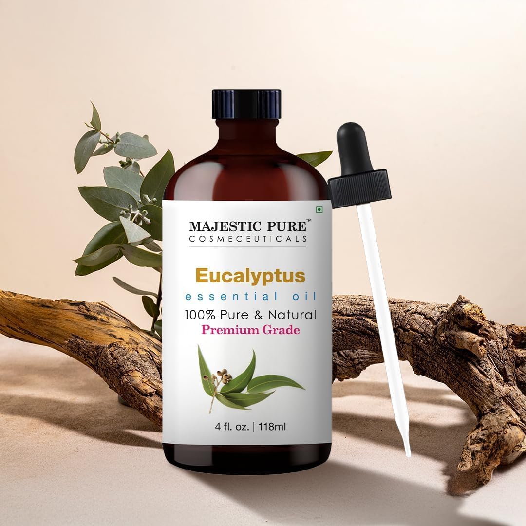 Majestic Pure Eucalyptus Essential Oil - Huge 118 ml (Set of 2) - 100% Pure and Natural Oil for Soap Making Scent- Premium Grade with Glass Dropper
