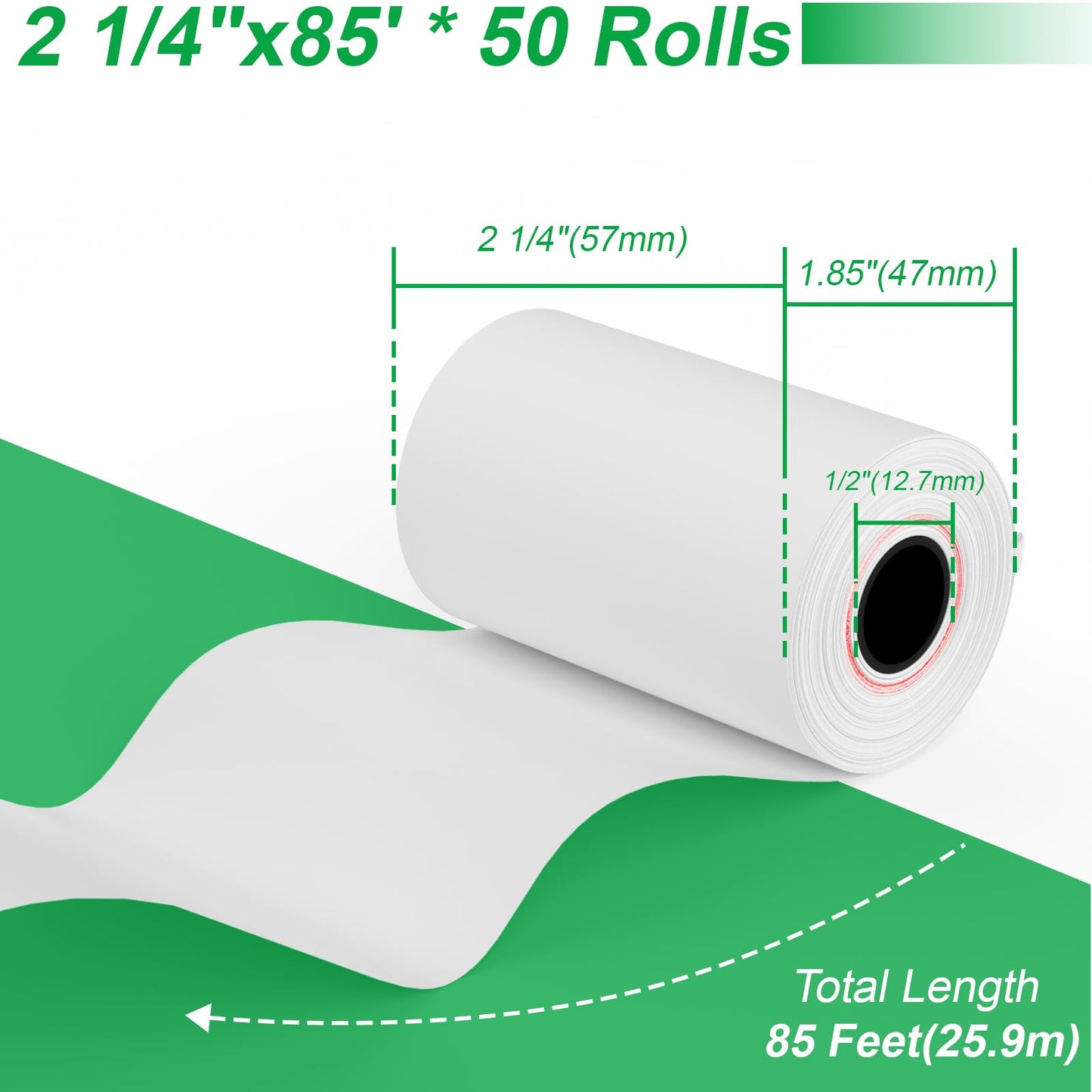 2 1/4" x 85' Thermal Paper, Receipt Paper Rolls, Thermal Cash Register POS Paper fit All POS Cash Registers (50 Rolls)