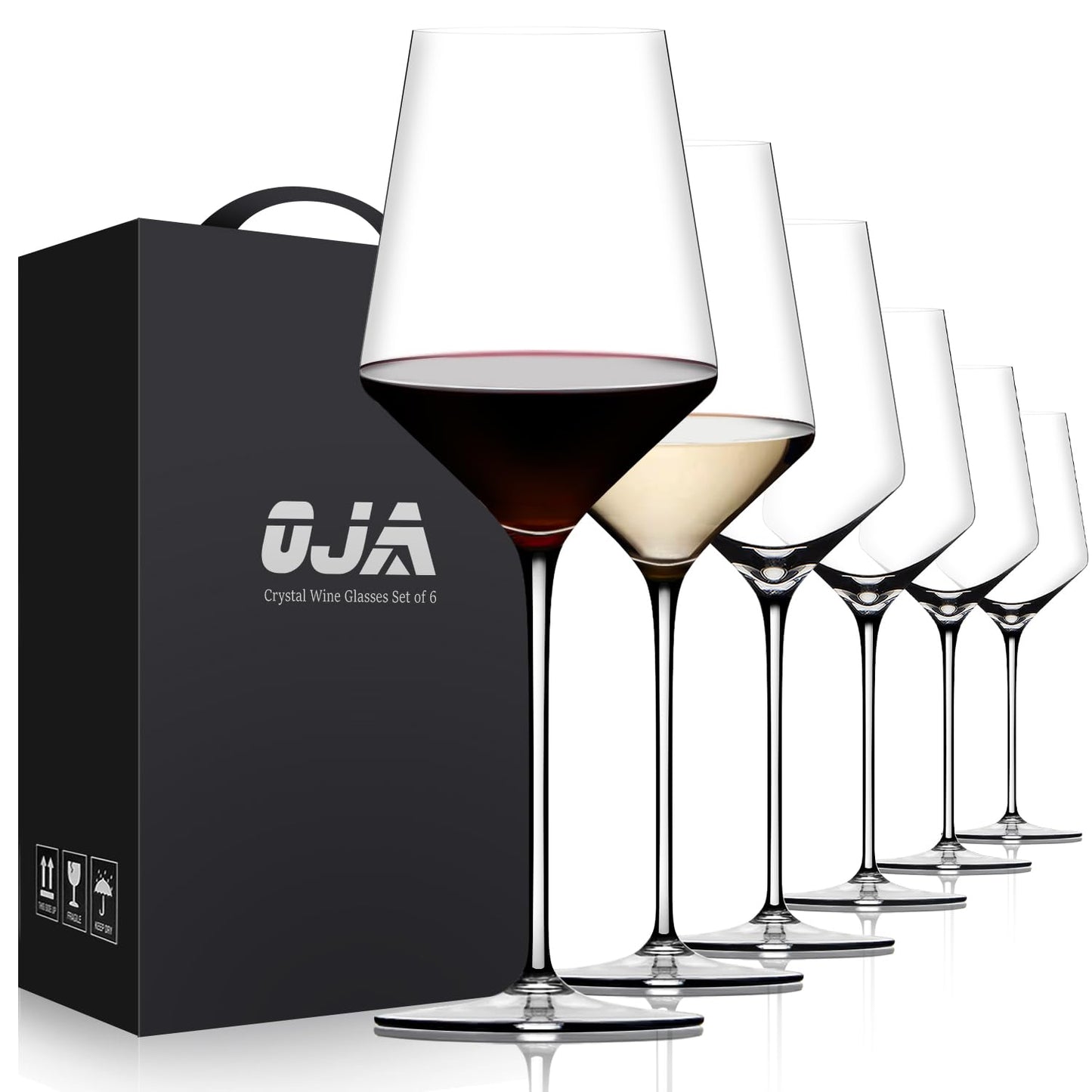 Red Wine Glasses Set of 6, Premium Crystal Wine Glasses Hand Blown, 15 oz,Thin Rim,Long Stem,Perfect for Red or White,Daily Use,Unique Wedding Anniversary or Birthday Gift