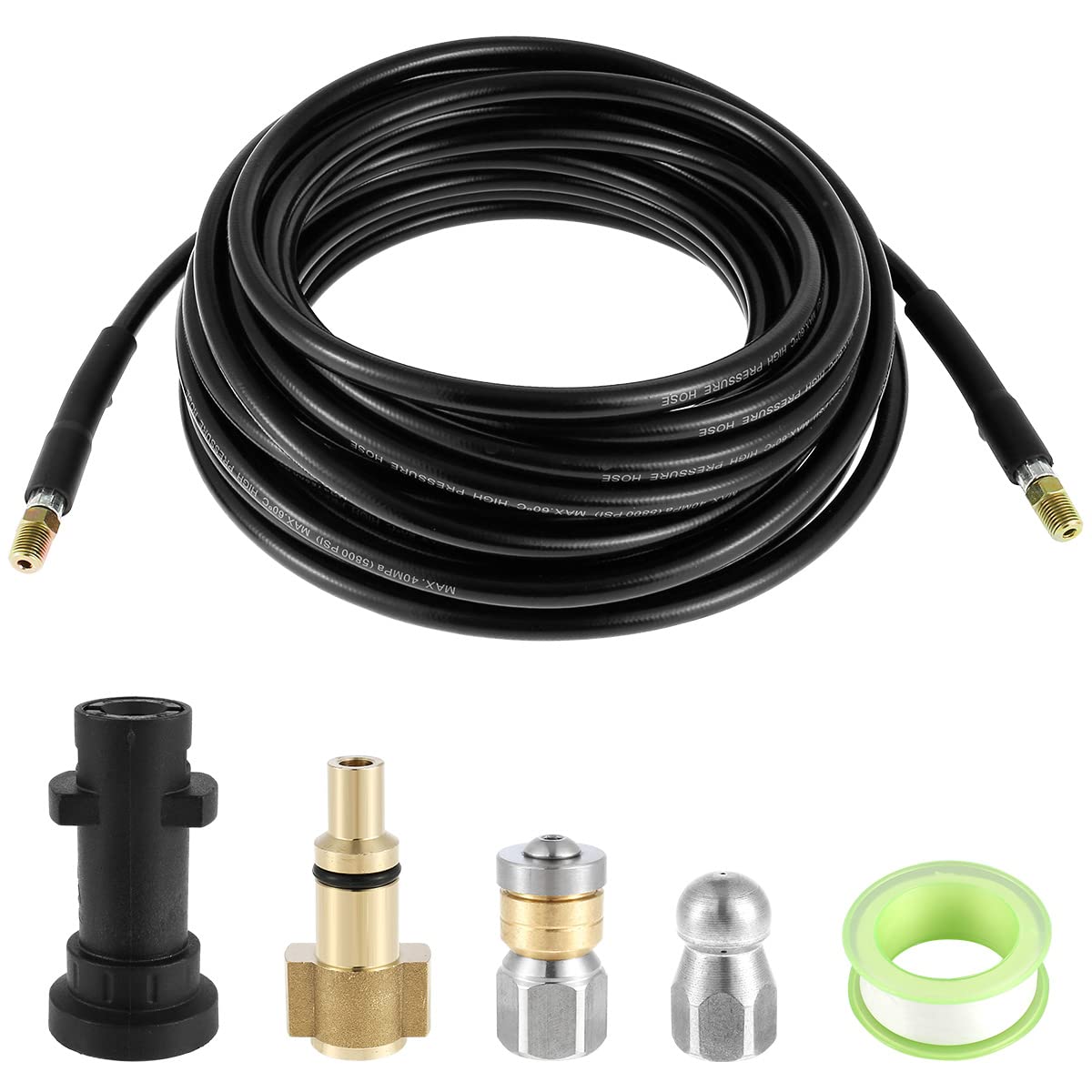 Abizarch 33FT Sewer Jetter Kit, High Pressure Washer Drain Cleaning Hose Kit,1/4 Inch Sewer Jetter Nozzle Kit, Pipes Gutters Cleaning Tool Compatible with K2 - K7 Series Pressure Washer