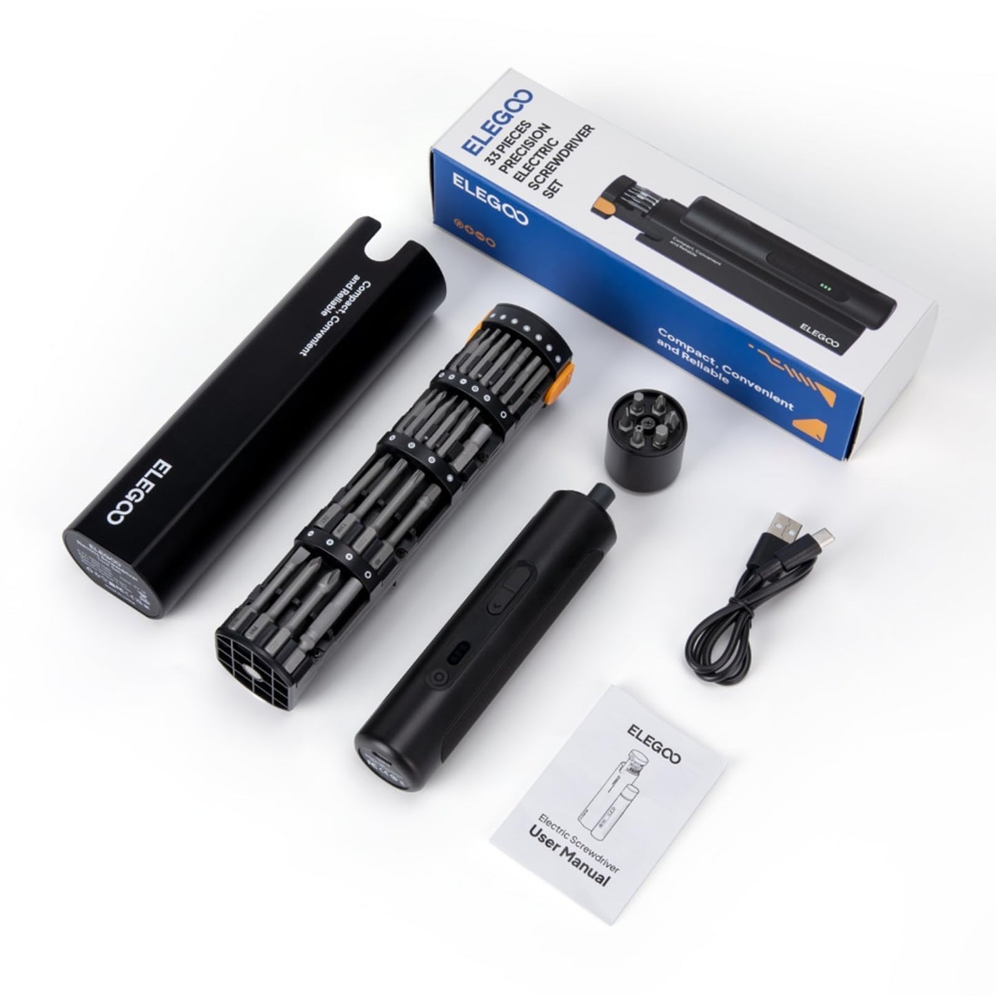 ELEGOO 35-in-1 Electric Screwdriver Set with LED and 33 Magnetic Bits, Type-C Rechargeable 1500mAh Battery, Precision Power Tool Kit for 3D Printer Maintenance, Small Electronics Repairs, Engineers