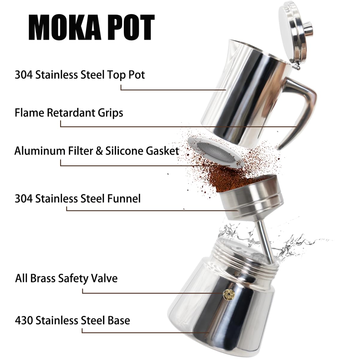 DITOSH 12 Cup Thickened 304 Stainless Steel Moka Pot Stovetop Espresso Maker Cafeteras Italian Percolator Espress Makers Capable Greca Mocha Coffee Machine for Induction Home and Camping 600ml 20oz