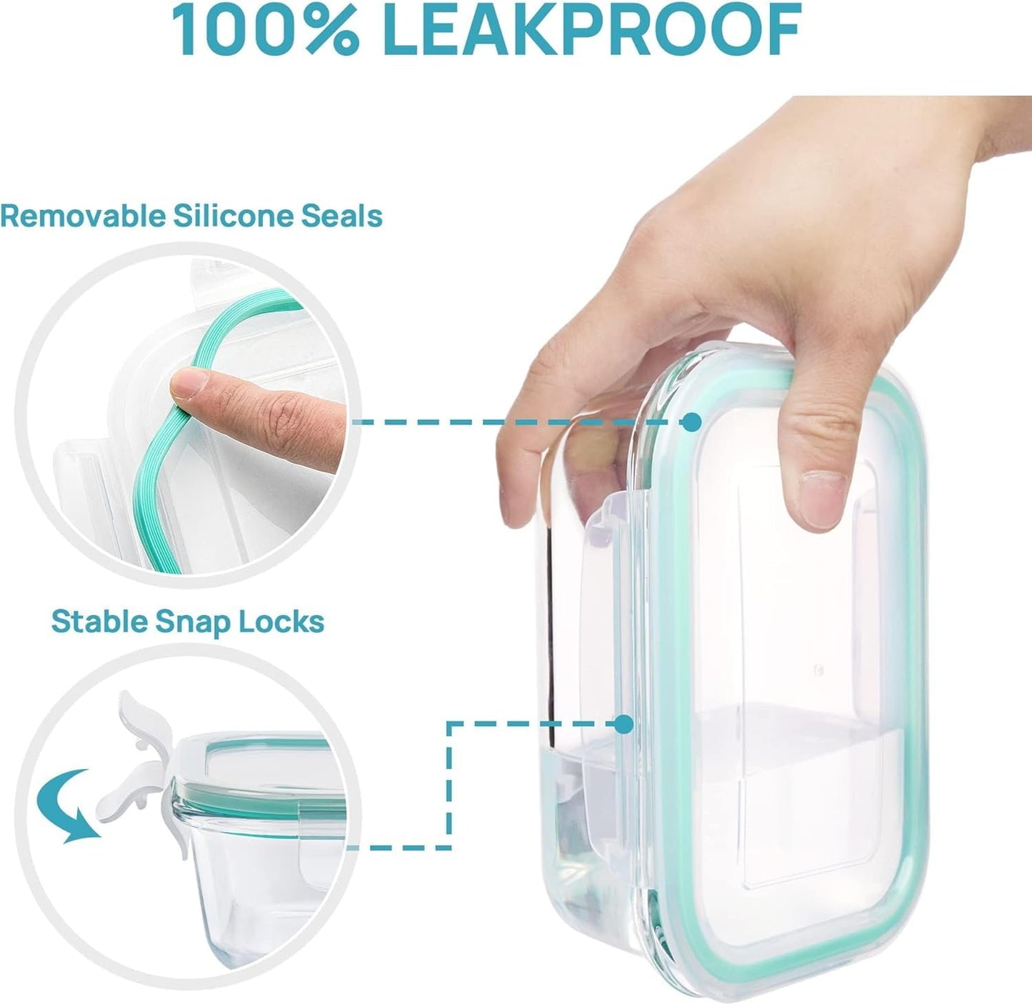 Vtopmart 8 Pack Glass Container Food Storage, Glass Meal Prep Containers with Lids, Airtight Lunch Boxes with Leak Proof Locking Lids, for Microwave, Oven, Freezer and Dishwasher, Green