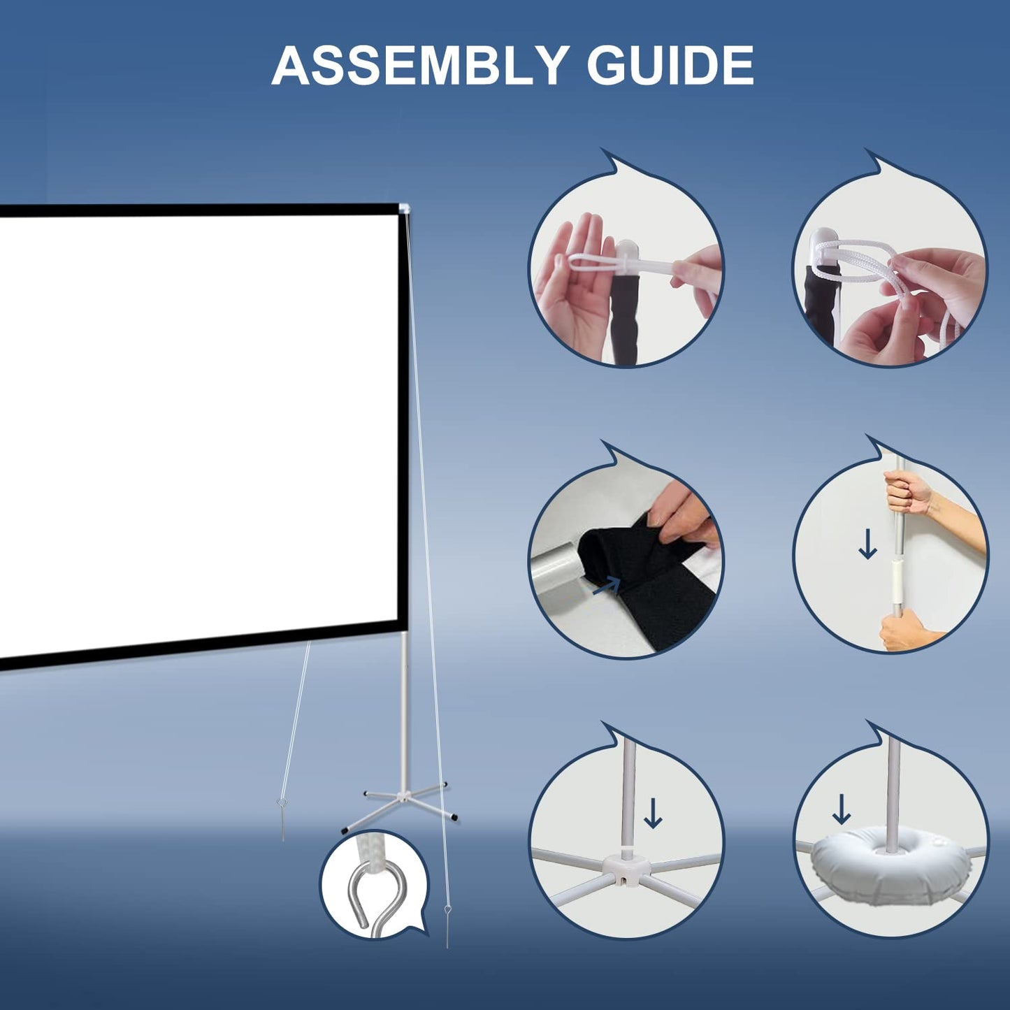 Projector Screen with Stand - Portable Outdoor Movie Screen with Carrying Bag, 16:9 4K HD Projection Screen with Quadrupod for Camping Indoor Home Party (80 inch)