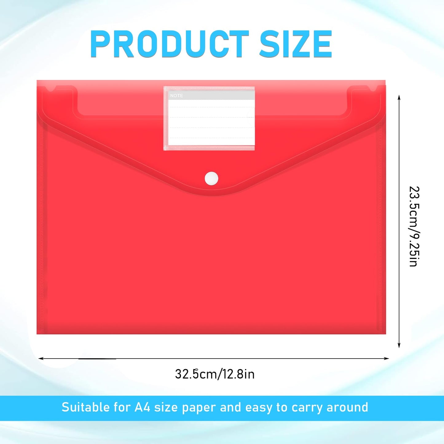 100 Pcs Clear Envelopes Bulk, A4 Letter Size Plastic File Folders with Snap Button, Waterproof File Pouches Document Envelopes for Office School Home Organization
