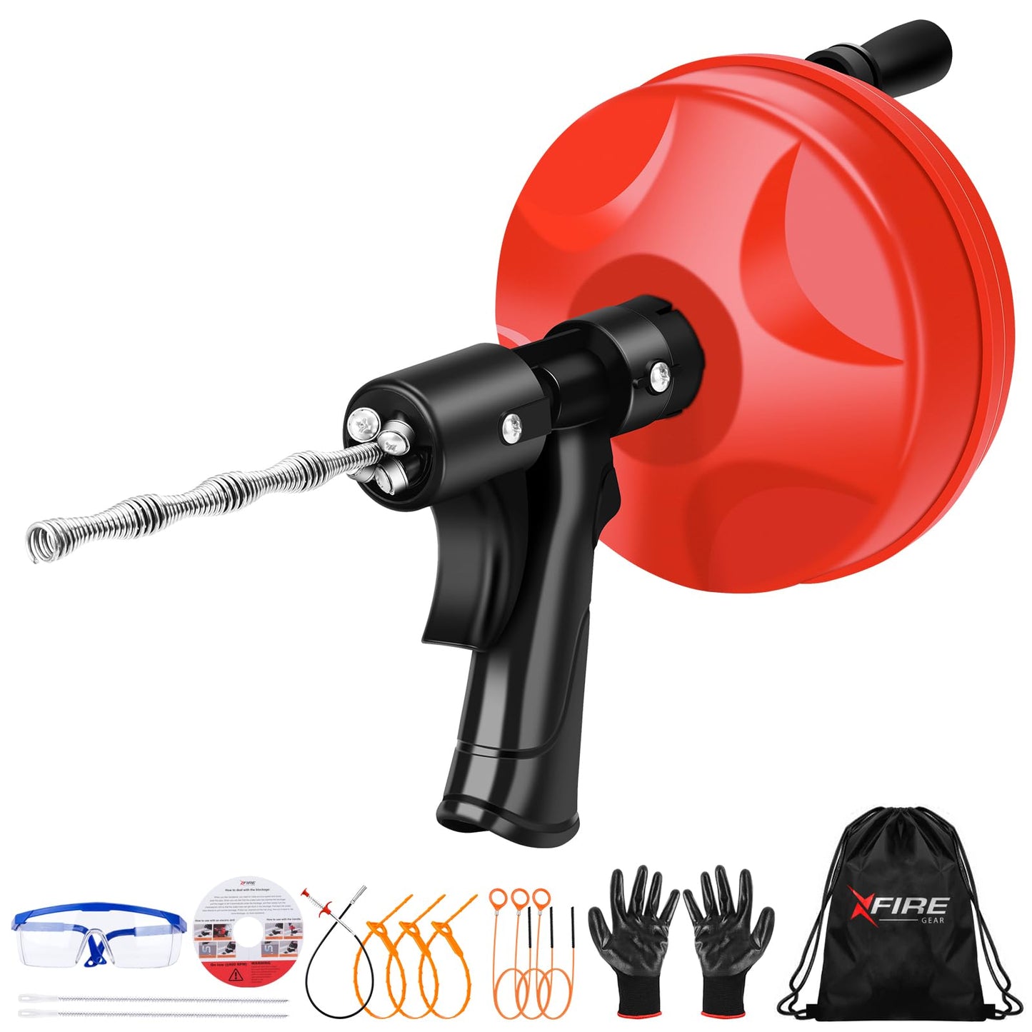 35 FT Plus Double Mode Drain Snake Tools, 13-in-1 Drain Auger for Sink and Drain Unblocking, Plumbing Snake for Kitchen, Bathrom and Shower Sink, Snake for Real DYIs[Upgraded 4.0]