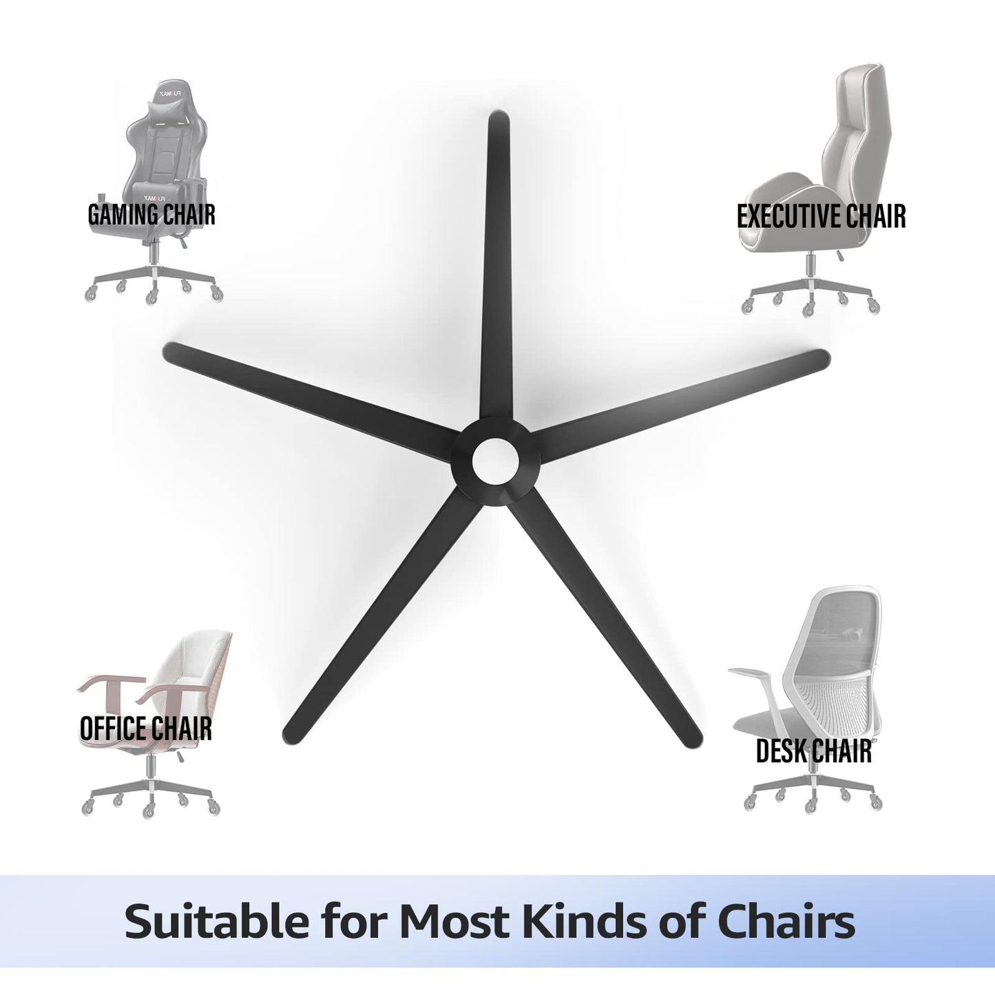 Mastery MART 28" Heavy Duty Office Chair Base Replacement Parts, 2400 Lbs, Desk Chair Reinforced Metal Leg with Universal Gas Cylinder Hole and Casters Sockets, Matte Black