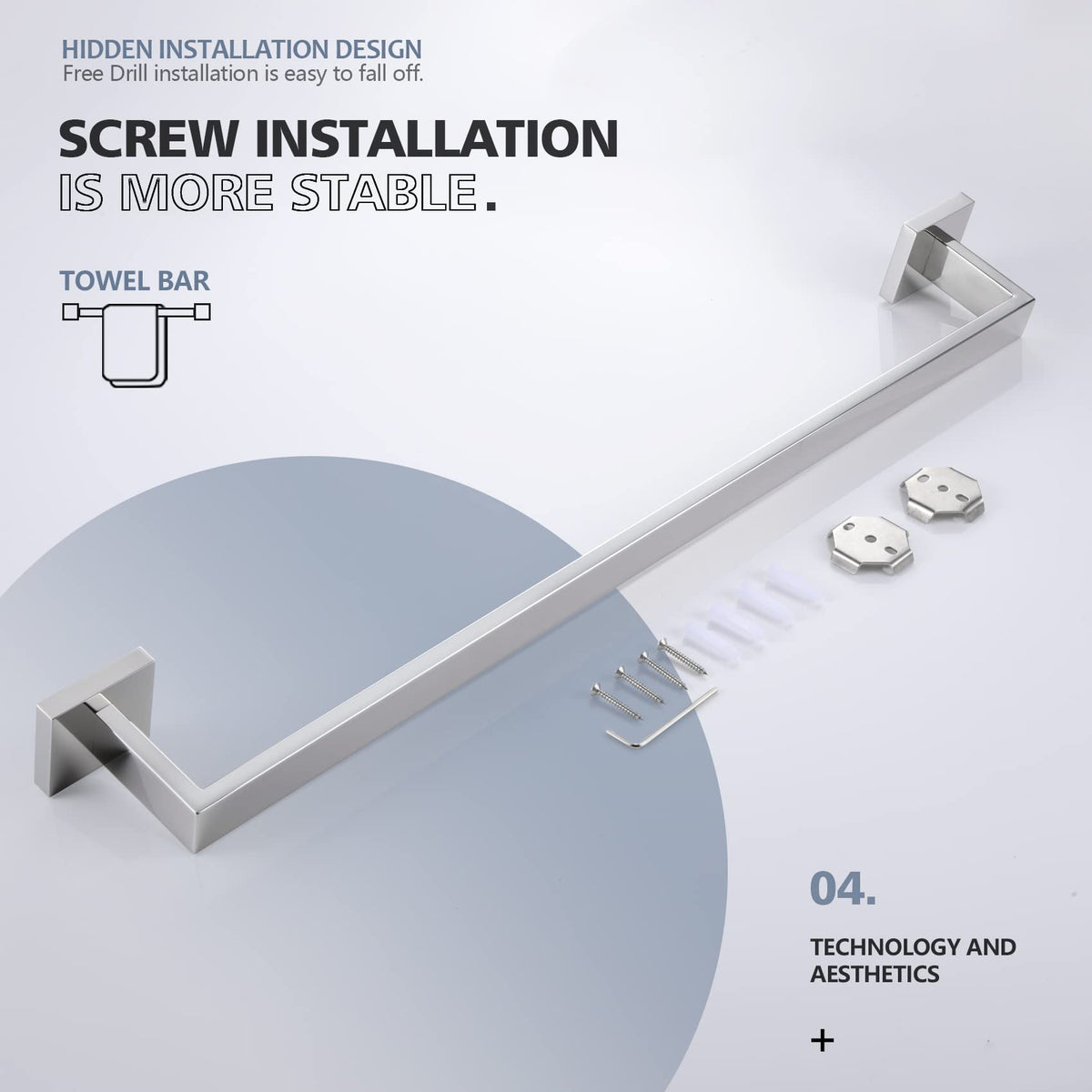 KOKOSIRI 24-Inch Single Towel Bar, Bathroom Kitchen Towel Holder, Wall Mounted SUS304 Stainless Steel Towel Rack, Polished Chrome, B4003CH-L24