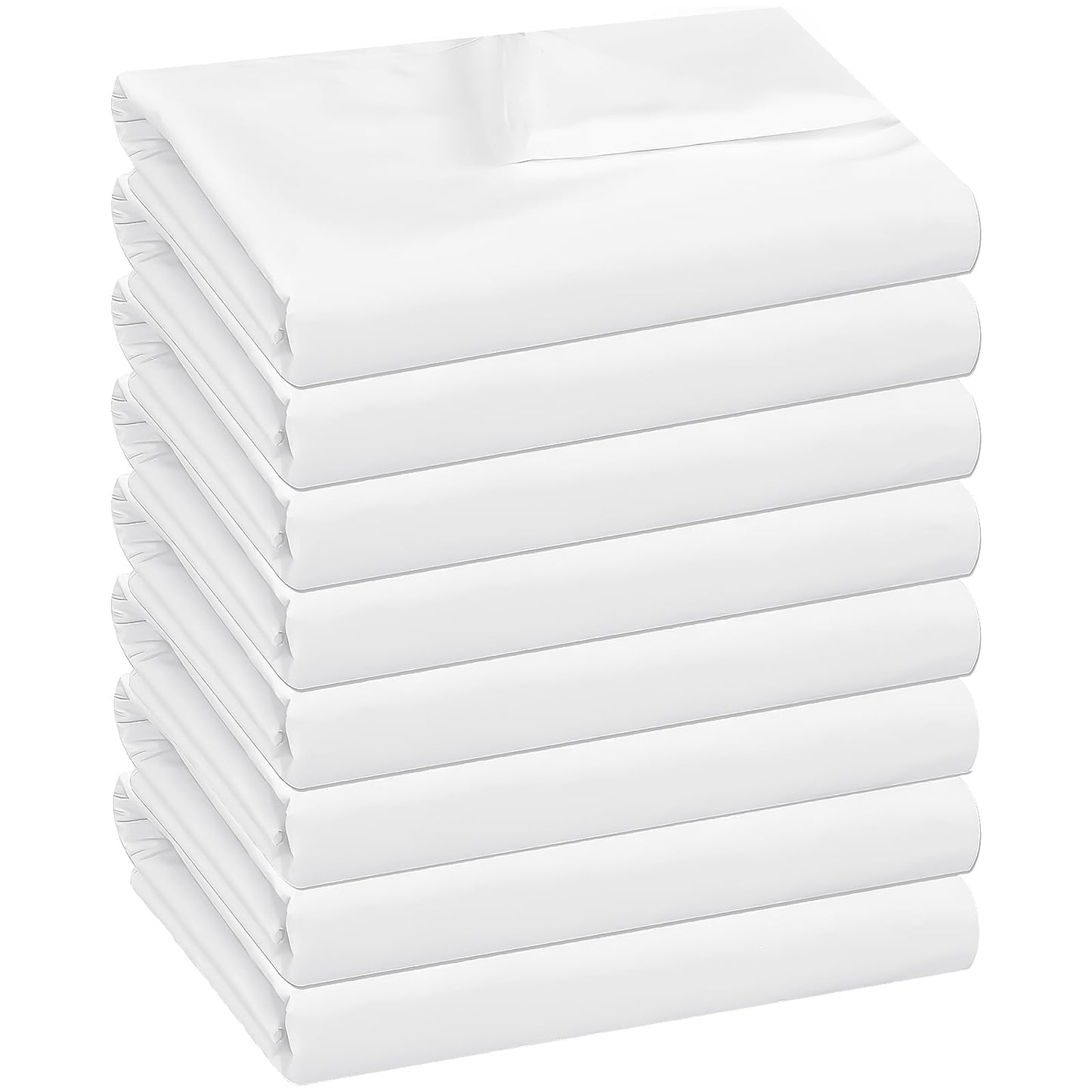 8 Pcs Twin Bed Sheets White- Single Flat Sheet for Home, Hospital, Hotel, Spa Massage Therapy & More- Machine Washable Soft Touch Moisture Absorbing Top Sheet, 66"x96"