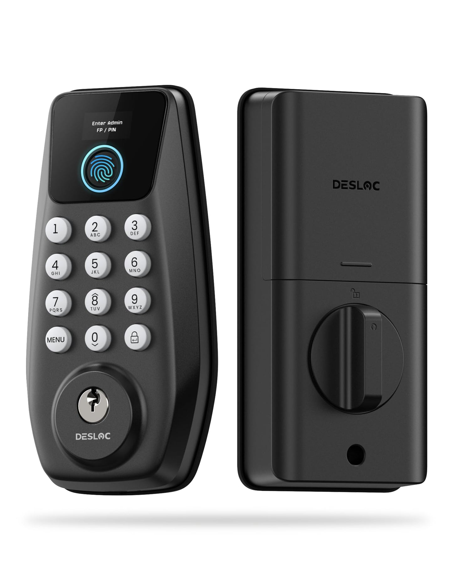 DESLOC C110 Fingerprint Keyless Entry Door Locks, Front Door Smart Lock Deadbolt with 2 Keys, Auto-Lock, Backlit Keypad, 12 Months Battery, IP54 Waterproof, BHMA Grade 3 (Black)