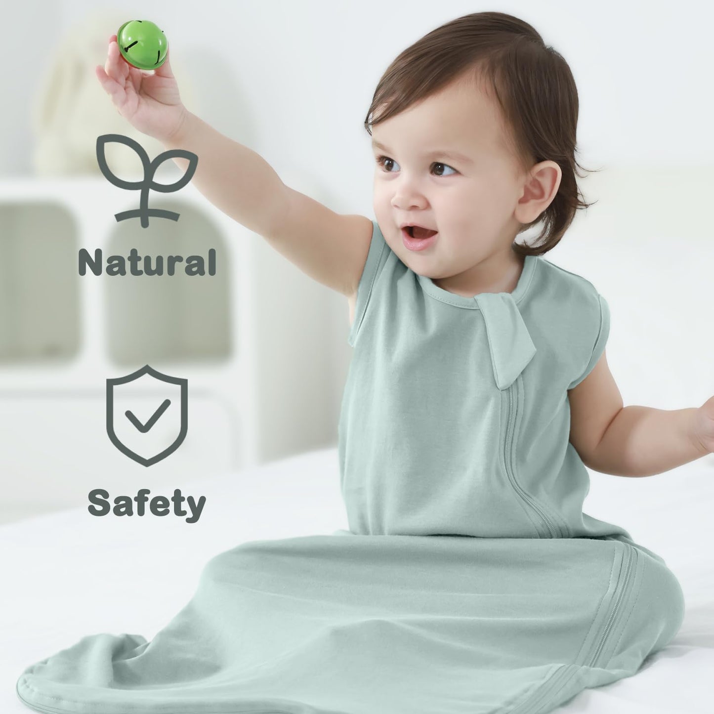 Mosebears Unisex Baby Sleep Sack Summer 0.5 Tog Wearable Blanket,Cotton Breathable with 2-Way Zipper(Dark Green&Sage,XL(18-24 Months))