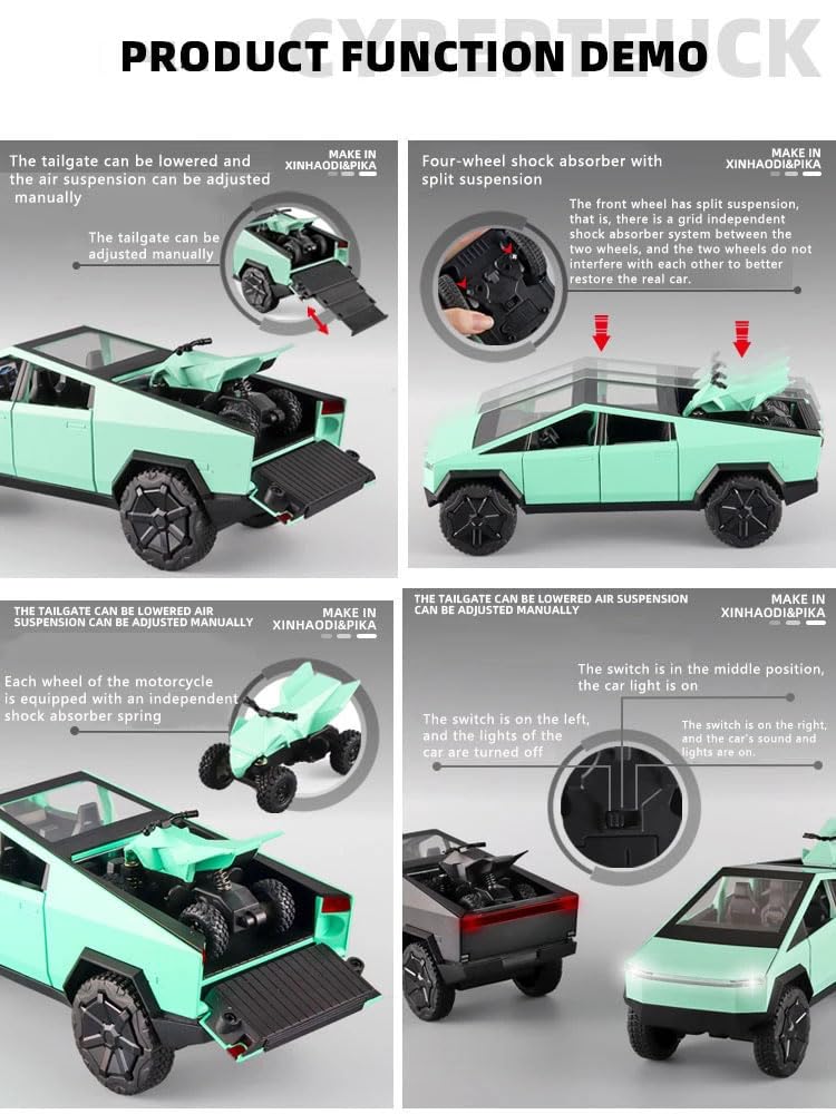 1:24 Cyberpunk Pickup Truck Model Alloy Simulation Sound and Light Pull Back Off-Road Vehicle Boys Collection Decoration Birthday Gift (Silver)