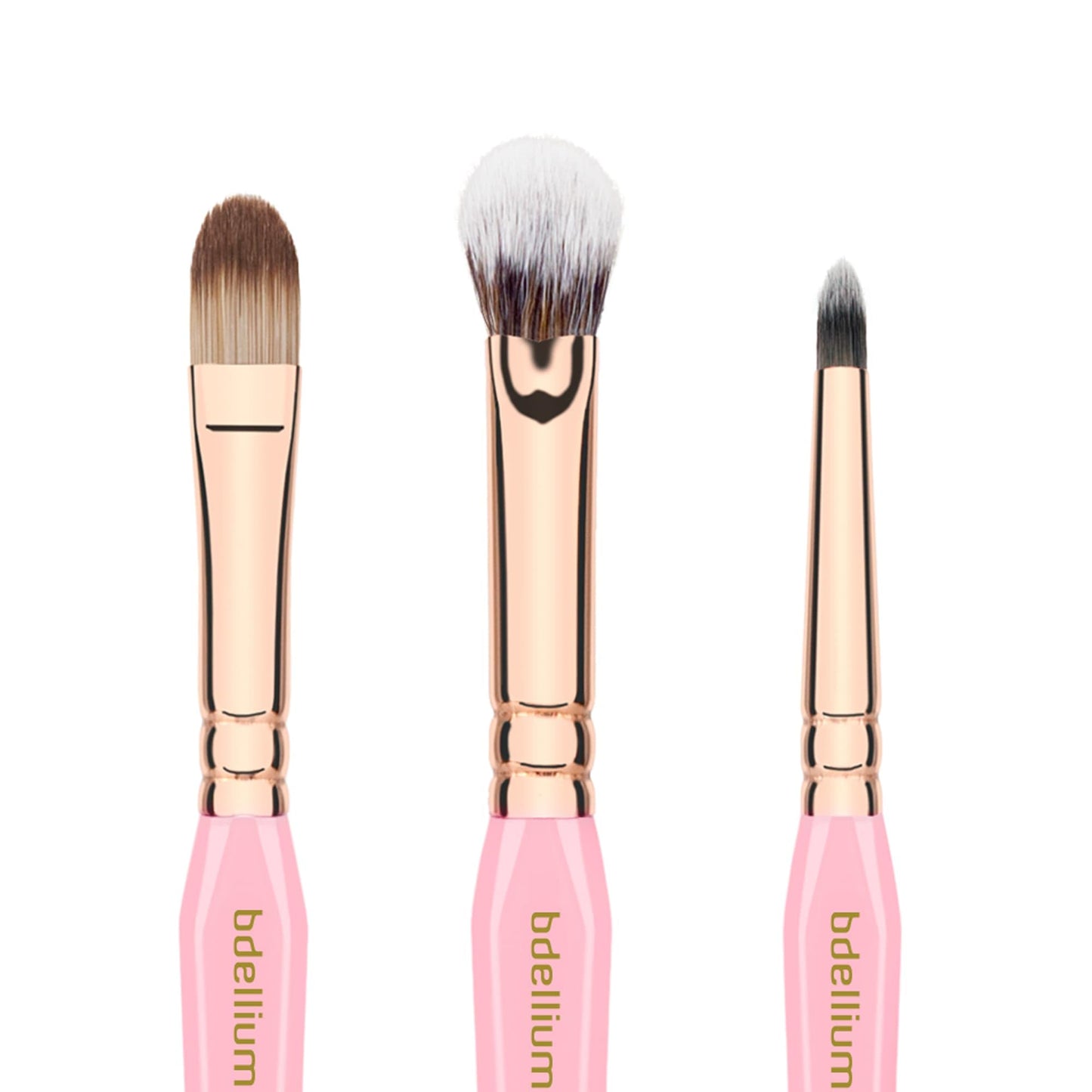 Bdellium Tools Pink Golden Triangle Face & Eyes Makeup Brush Set - Well-balanced Brush Set with Soft Synthetic Bristles and Rose Gold Brass Ferrule for a Variety of Looks (Pink, 5 pcs)