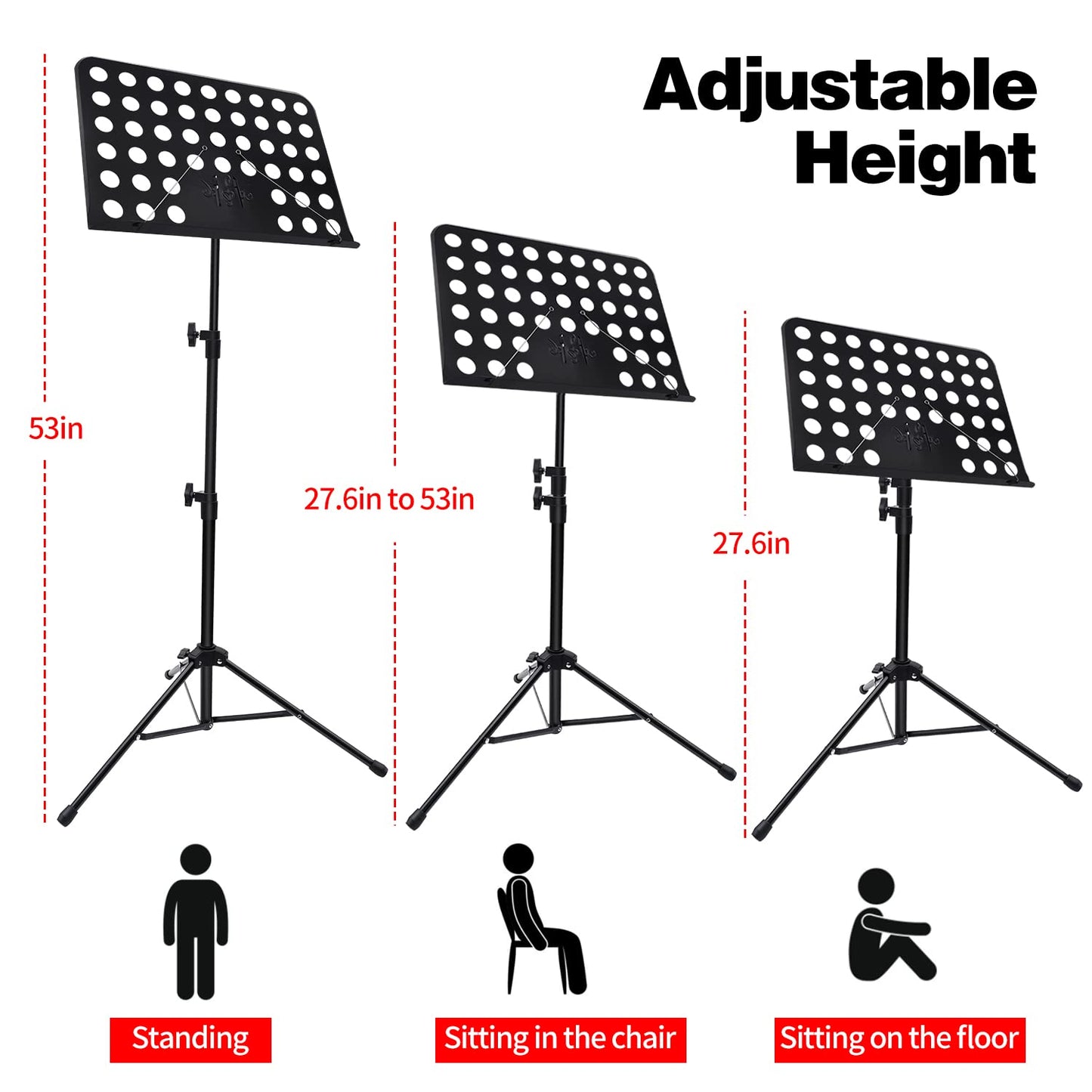 Sheet Music Stand, 3 Pack Adjustable Music Stand with Carrying Bag, Professional Music Book Holder Music Sheet Clip Holder for Guitar, Ukulele, Violin Players(Standard Version, 3 Pack)