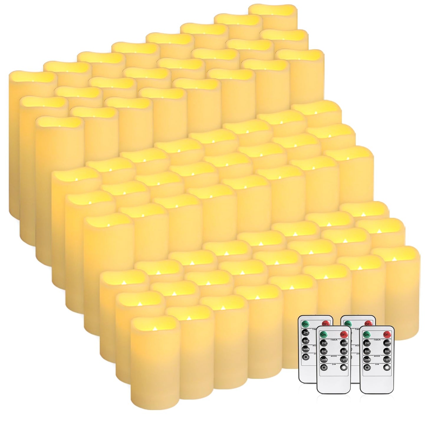 pliadvbu Flameless LED Candles 72 Pack, Outdoor Realistic Waterproof Votive Candles with 4 Remote Control and Timer for Halloween Wedding Festival Decor, (H 4" 5" 6" x D 2.2")…