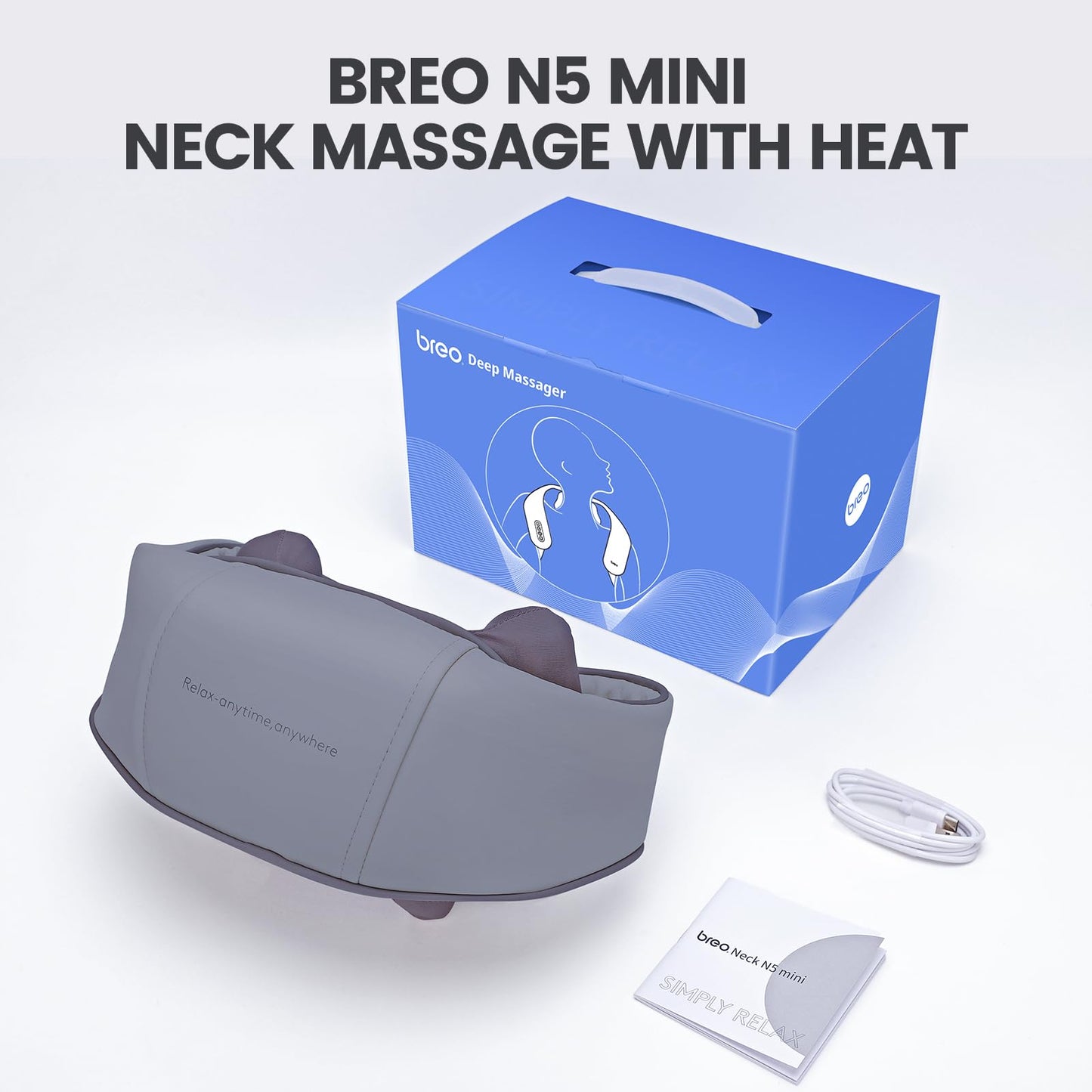 Breo N5 Mini Neck Massager with Heat, Electric Massager for Neck & Shoulder, Shiatsu Shoulder Massager, Massage Pillow for Neck, Back, Shoulder, Deep Cervical Massage at Home for Muscle Relaxation, Mother's day gift