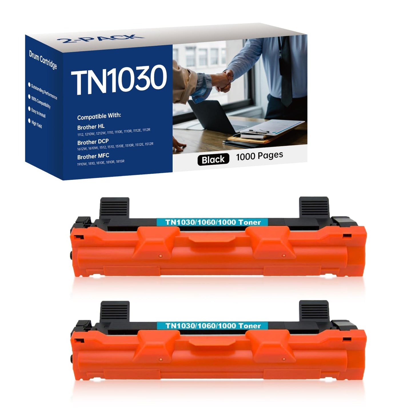 InkSpire 2PK Brother TN-1030 TN1030 Black Toner Cartridge TN1060 TN-1060 Compatible Replacement for Brother DCP-1612W DCP-1610W HL-1212W HL-1210W DCP-1512 HL-1112 HL-1110 DCP-1510