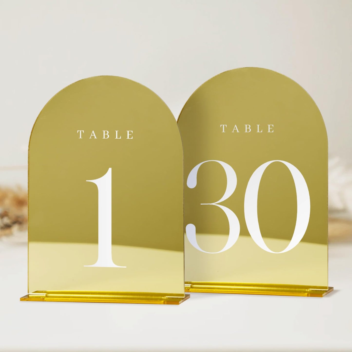 JINMURY Gold Mirror Arch Table Numbers for Wedding, 30 Pack 5x7" Gold Mirror Arch Acrylic Signs with Stand Acrylic Table Numbers 1-30, Perfect for Wedding Reception