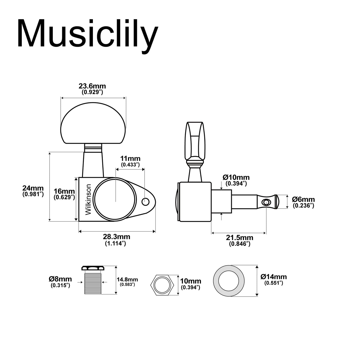 Wilkinson WJ303 3L3R Guitar Tuners Machine Heads Tuning Pegs Keys for Epiphone USA Les Paul SG Electric or Acoustic Guitar, Chrome