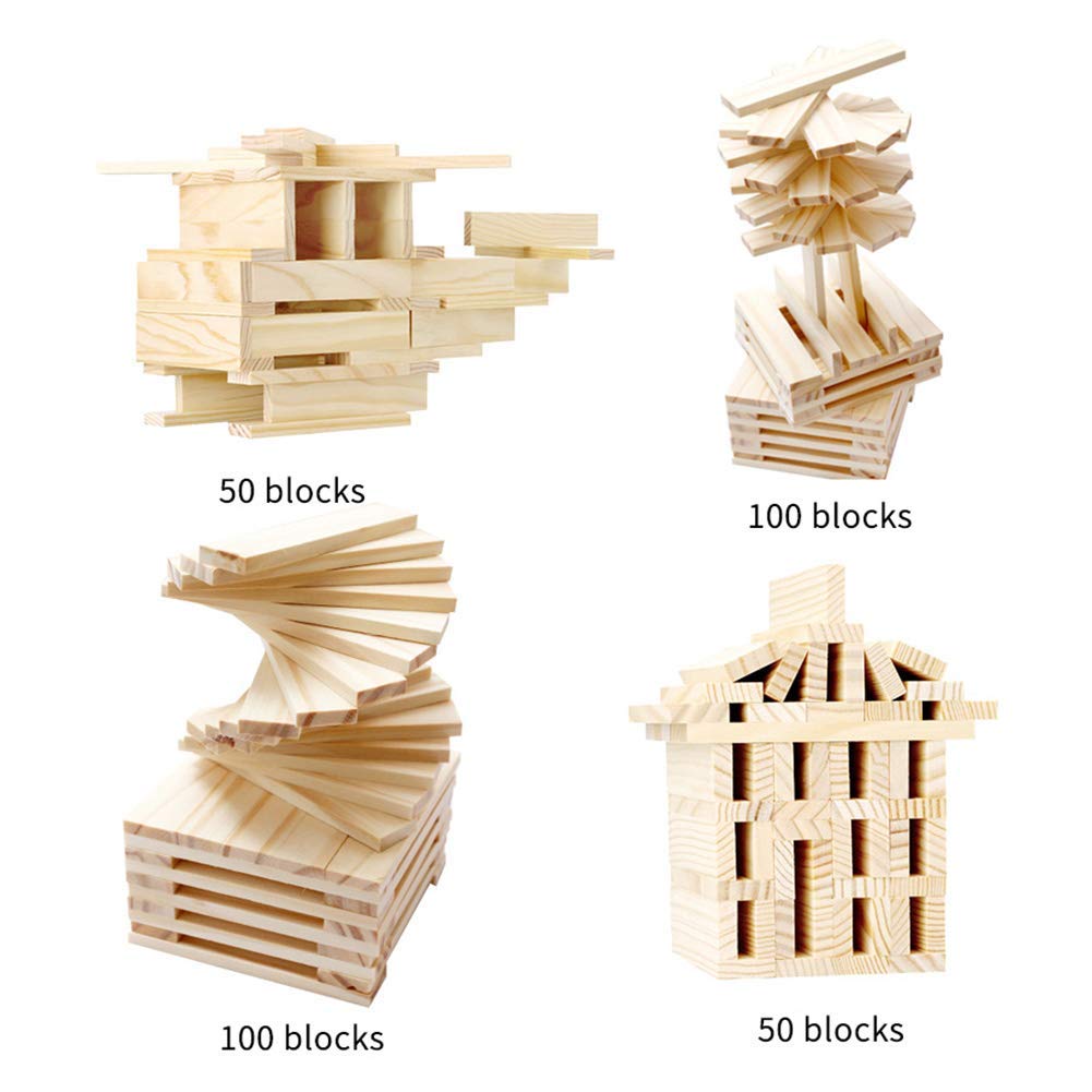 200 Pieces Wooden Construction Building Blocks Set for Kids-Building Planks Set for Boys and Girls