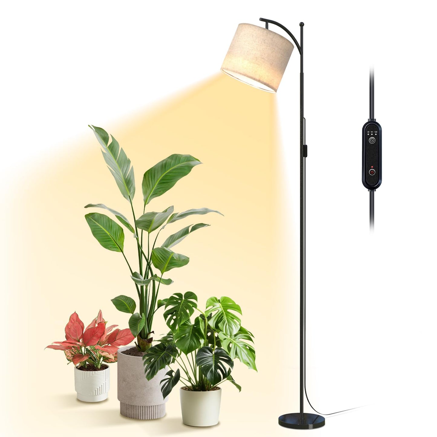 Bstrip 70.8″ Tall Grow Lights for Indoor Plants, 3000K Full Spectrum Plant Light with Stand, Auto On/Off Timer & Adjustable Angle, 25W Led Floor Lamp for Plant Growth