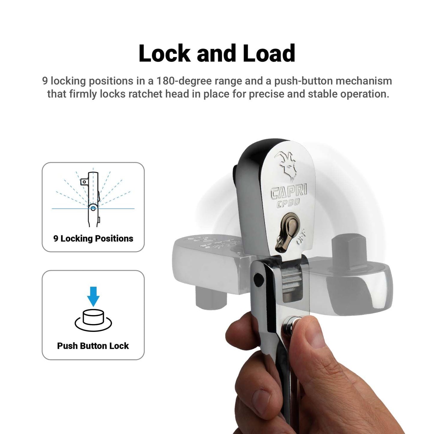 Capri Tools 1/4 in. Drive Fine 90-Tooth Locking Flex-Head Ratchet, Extra Long Chrome Handle
