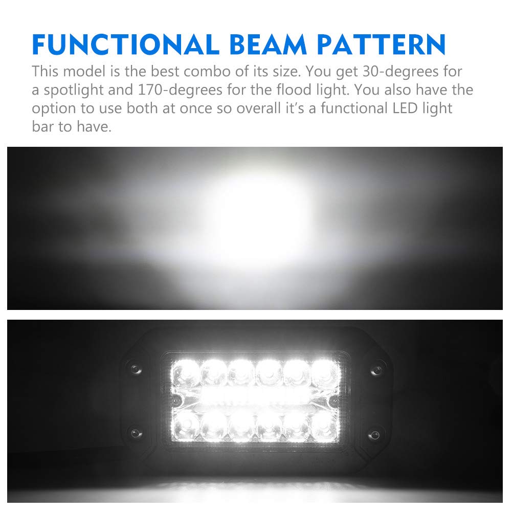 FIERYRED Flush Mount LED Light Pods - 6 Inch Spot Flood Combo Beam LED Light Bar 4000LM Off-Road Bumper Driving Lights for Trucks Tractor SUV 4x4 ATV UTV Pickup, Pack of 2
