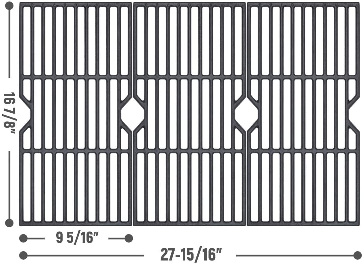 Cast Iron BBQ Grill Grate Grid for Charbroil 463436215 463461614 466420911, Master Chef G43257 G43258, 16 7/8 Inch Barbecue Cooking Grate for Char-Broil, Kenmore Gas Grill Models, Set of 3