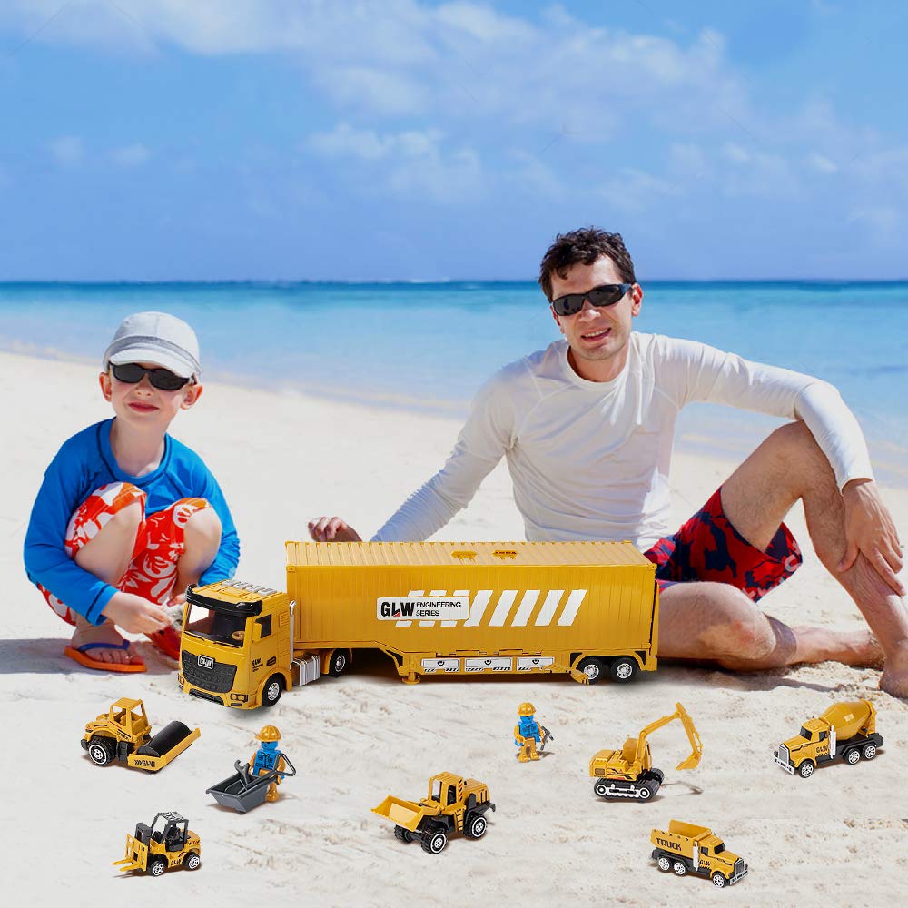 OR OR TU Construction Truck Car Toys Beach Vehicle Toys Kids Engineering Car Set with Crane,Forklift,Bulldozer,Excavator,Roller,Cement Truck,Dumper Birthday Gift for 3 4 5 6 Years Old Boys Girls Kids