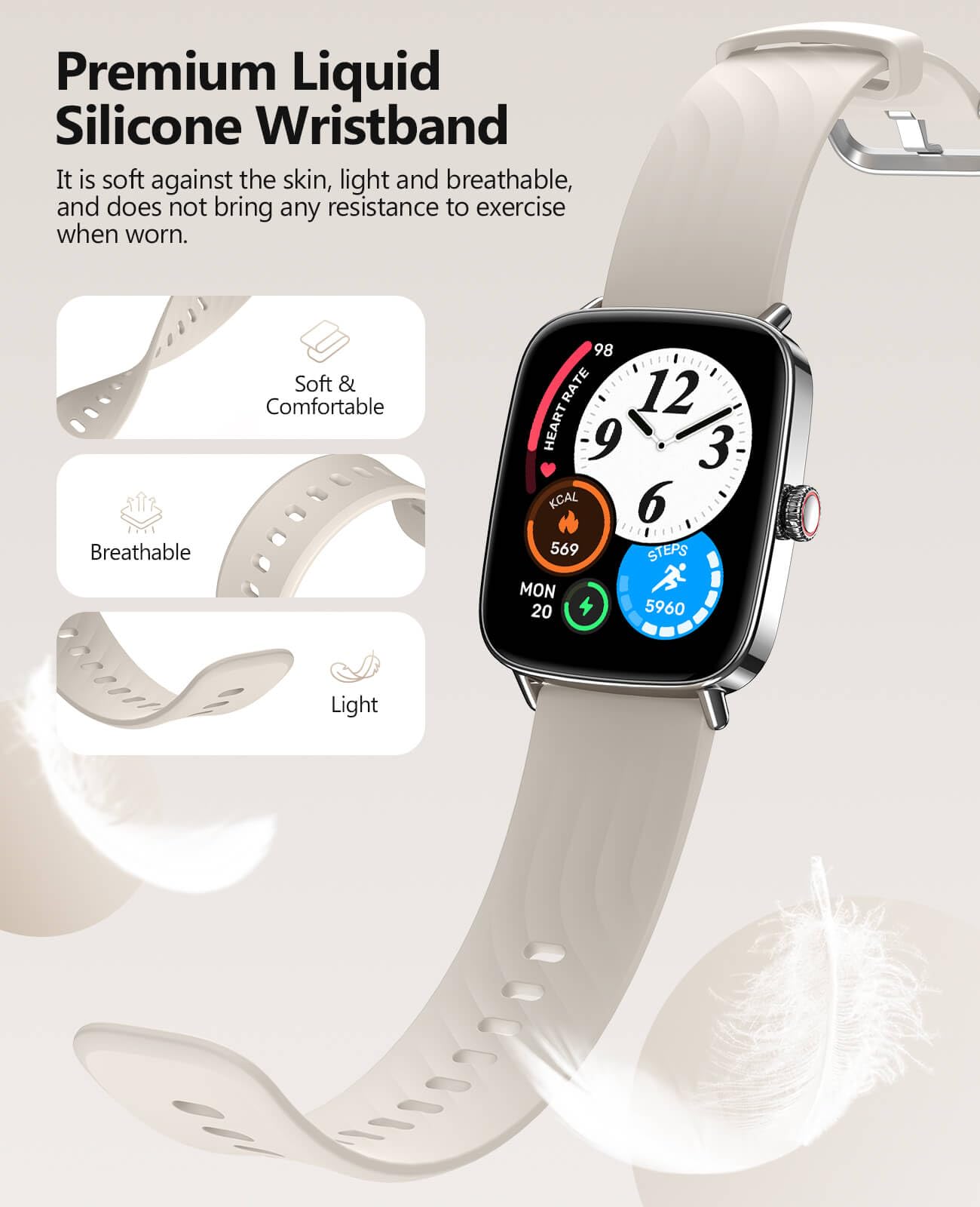 2025 Smart Watch for Women Men, 1.85" AI Voice Smartwatch, 24/7 Heart Rate Monitor, Stress/SpO2/Sleep Tracker, IP68 Waterproof, Weather, 100+ Sports Fitness Tracker for Android iOS Khaki