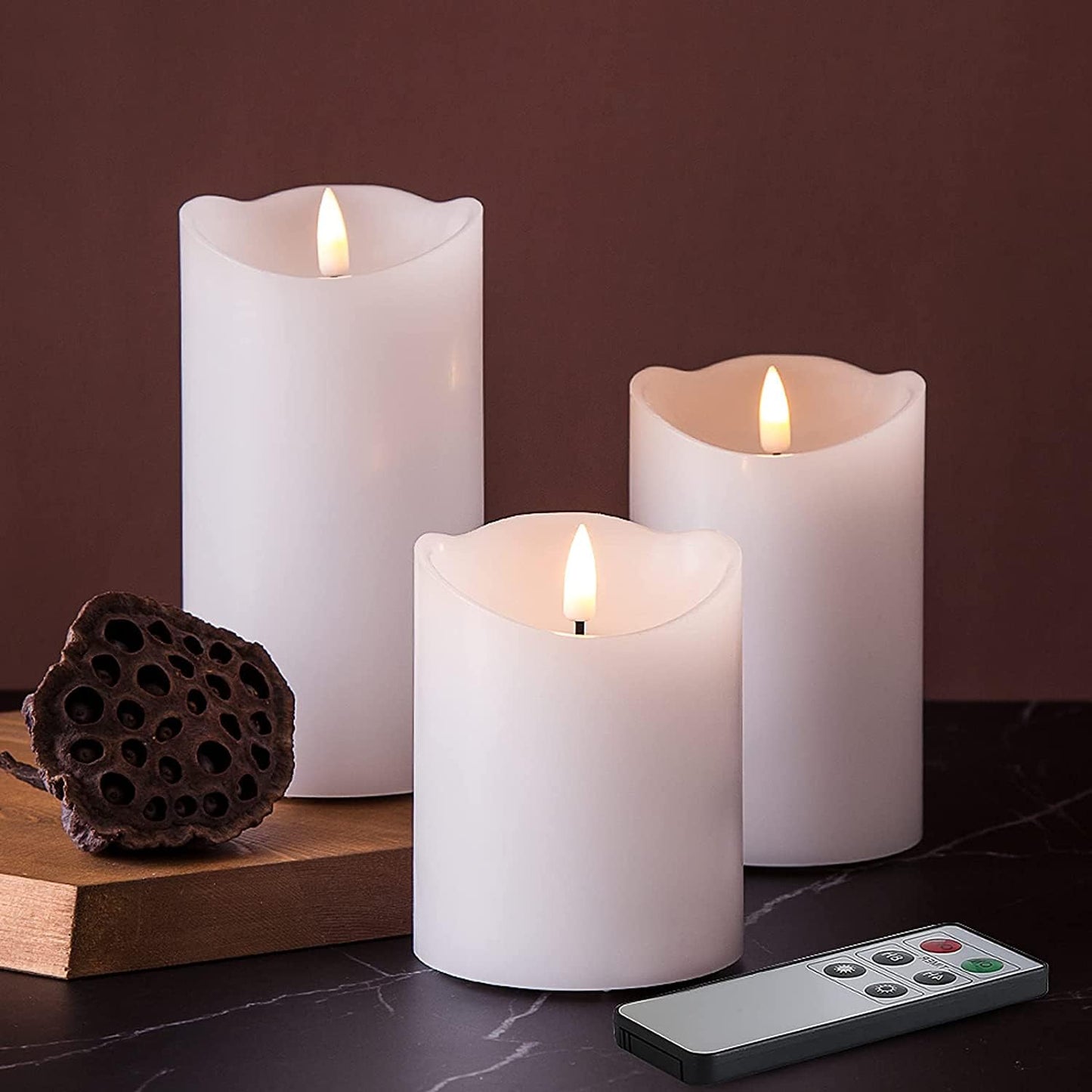Eywamage White Flameless Pillar Candles with Remote, Realistic LED Candles Battery Operated Real Wax Flickering Set of 3